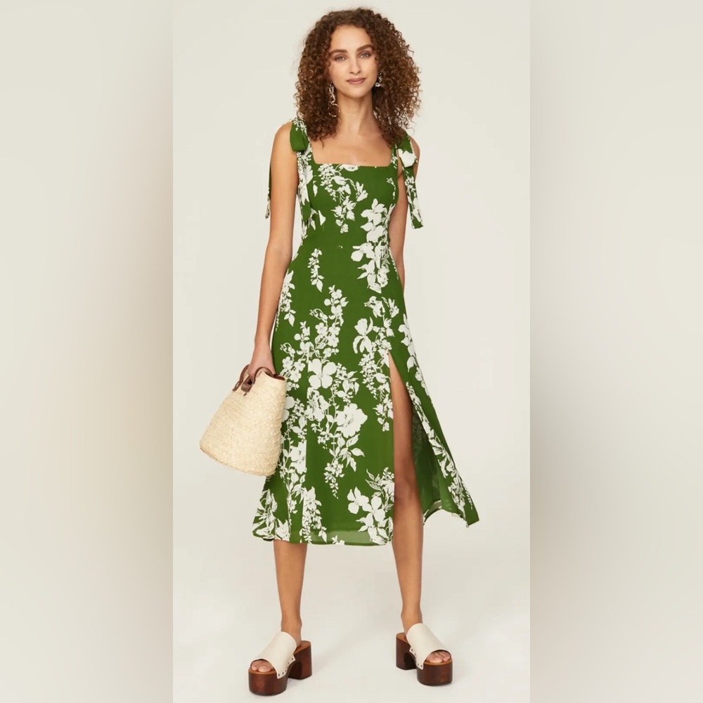 Reformation Twilight Dress Green Hawaiian Print 10 VGUC